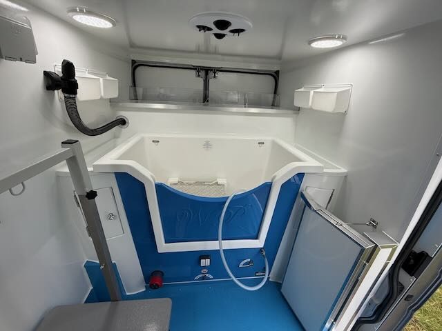 Walk-in bath inside the mobile spa